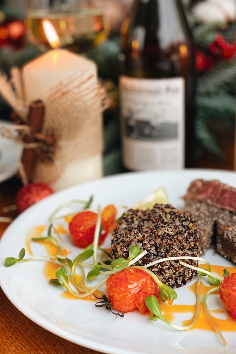 Quinoa and Steak Dinner with Microgreens and Roasted Tomatoes - Quinoa Recipe